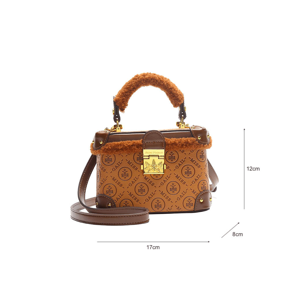 Signature Embossed Box Bag with Fur Top Handle