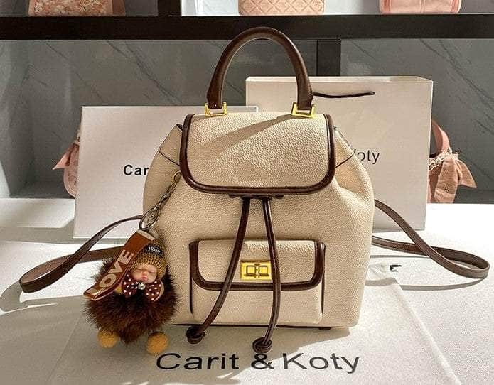 Signature Lock Detail Top Handle Backpack Ivory