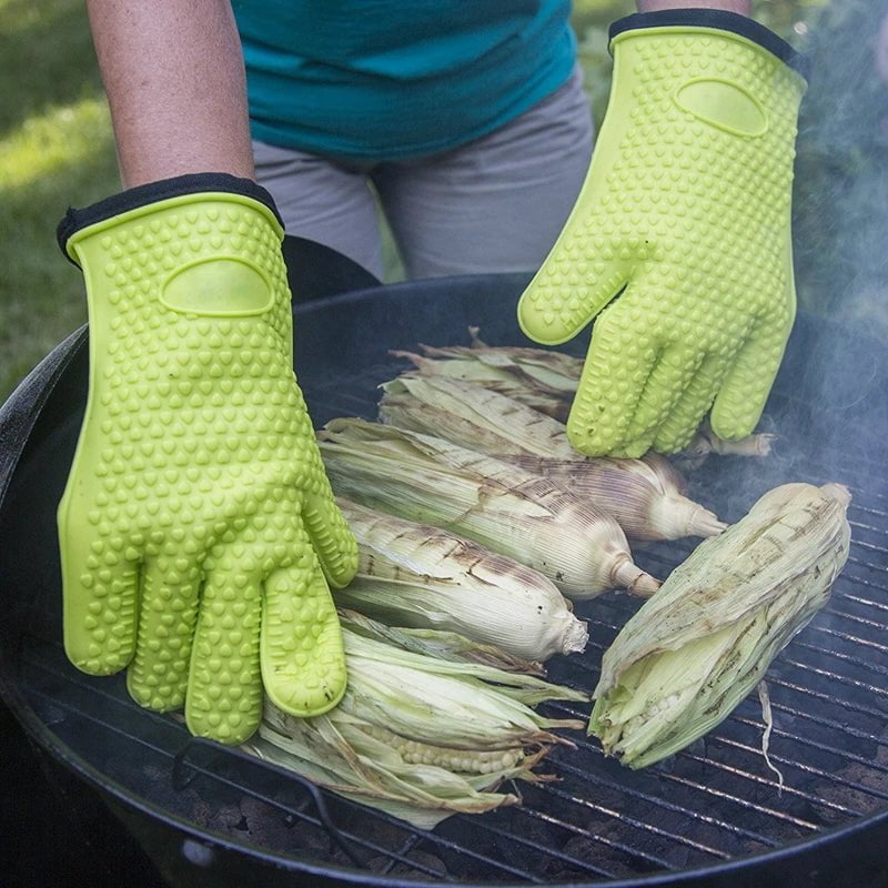 Silicone Grilling Gloves with Lanyard - Heat Resistant, Non-slip Cooking BBQ Grill and Baking Mitts (1/2Pc)