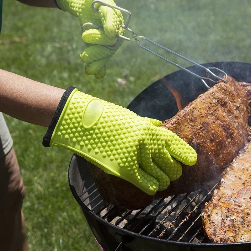 Silicone Grilling Gloves with Lanyard - Heat Resistant, Non-slip Cooking BBQ Grill and Baking Mitts (1/2Pc)