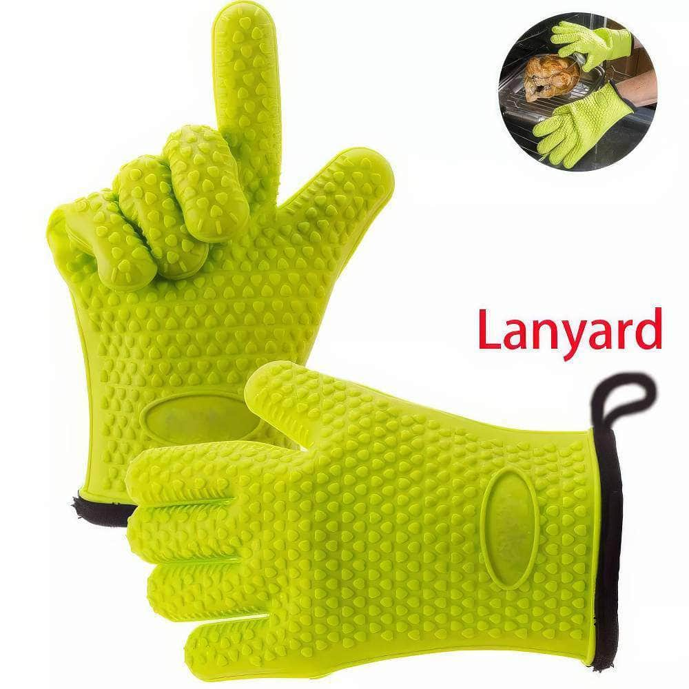 Silicone Grilling Gloves with Lanyard - Heat Resistant, Non-slip Cooking BBQ Grill and Baking Mitts (1/2Pc)