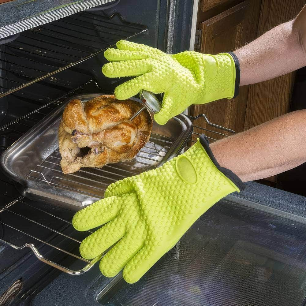 Silicone Grilling Gloves with Lanyard - Heat Resistant, Non-slip Cooking BBQ Grill and Baking Mitts (1/2Pc)