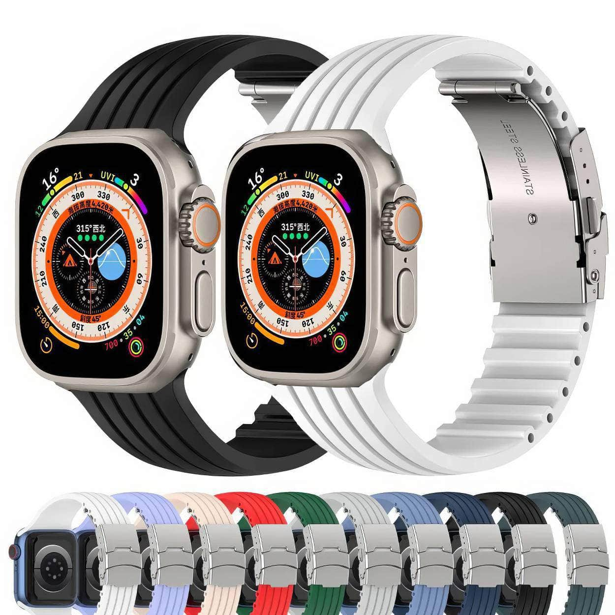 Silicone Strap for Apple Watch Band - Compatible with iWatch Series Ultra/8/7/3/4/5/6/SE, Various Sizes (41mm, 44mm, 45mm, 49mm, 40mm)