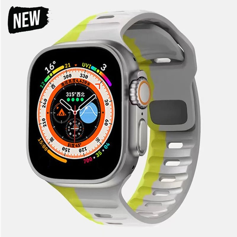 Silicone Strap for Apple Watch - Compatible with iWatch 9/8/7/6/SE/5/4, Various Sizes (38mm, 40mm, 41mm, 42mm, 44mm, 45mm, 49mm) Gray Fluorescent / 38 40 41mm