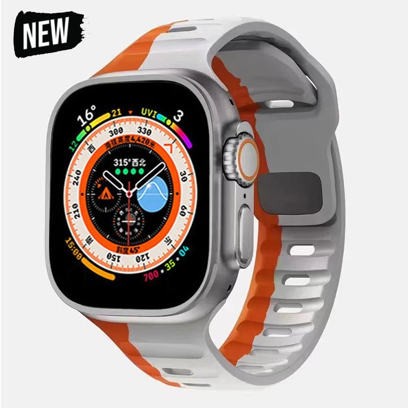 Silicone Strap for Apple Watch - Compatible with iWatch 9/8/7/6/SE/5/4, Various Sizes (38mm, 40mm, 41mm, 42mm, 44mm, 45mm, 49mm) Gray Orange / 38 40 41mm / CHINA