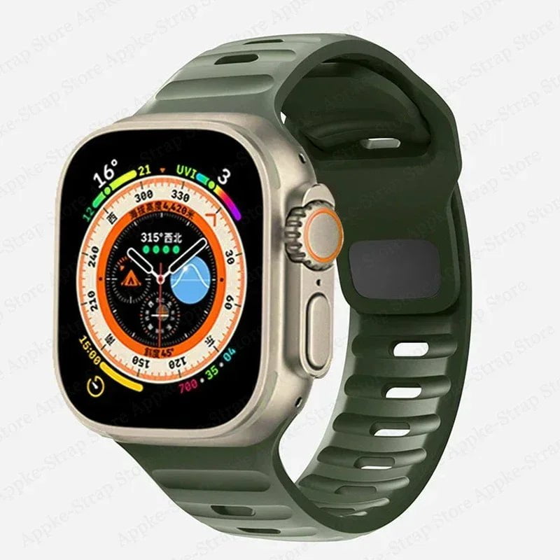 Silicone Strap for Apple Watch - Ultra 2, Compatible with iWatch 8/7/6/5/SE/4, Various Sizes Army Green / 38 40 41mm