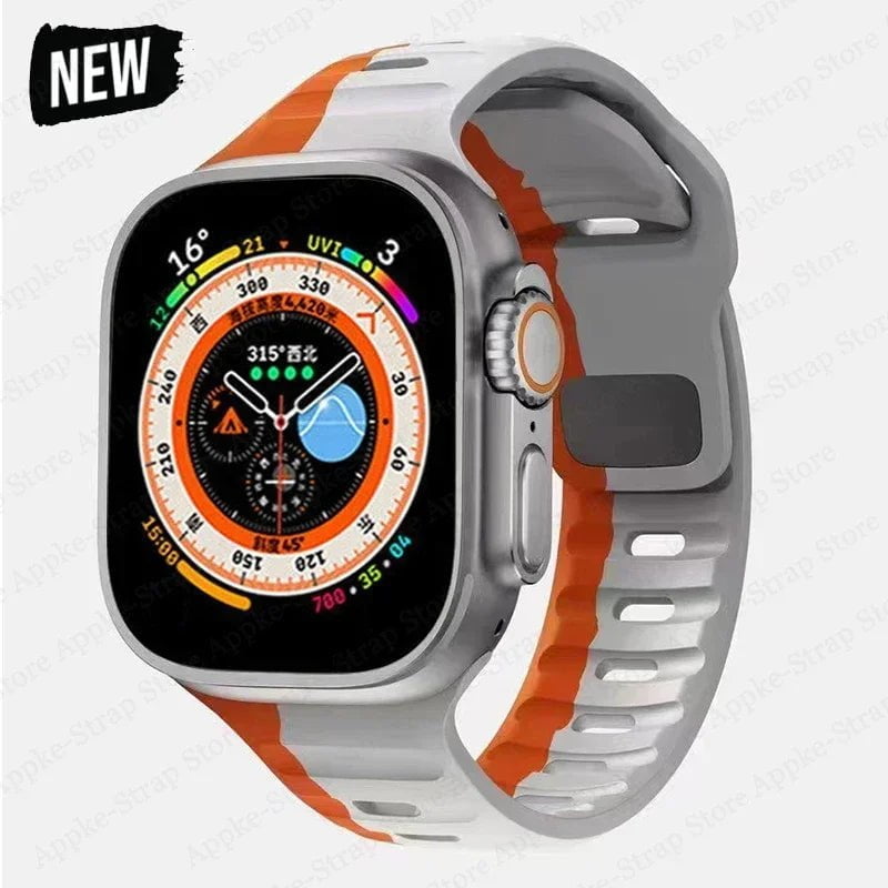 Silicone Strap for Apple Watch - Ultra 2, Compatible with iWatch 8/7/6/5/SE/4, Various Sizes Light Gray Orange / 38 40 41mm