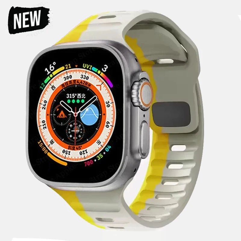 Silicone Strap for Apple Watch - Ultra 2, Compatible with iWatch 8/7/6/5/SE/4, Various Sizes Light Gray Yellow / 38 40 41mm / CHINA
