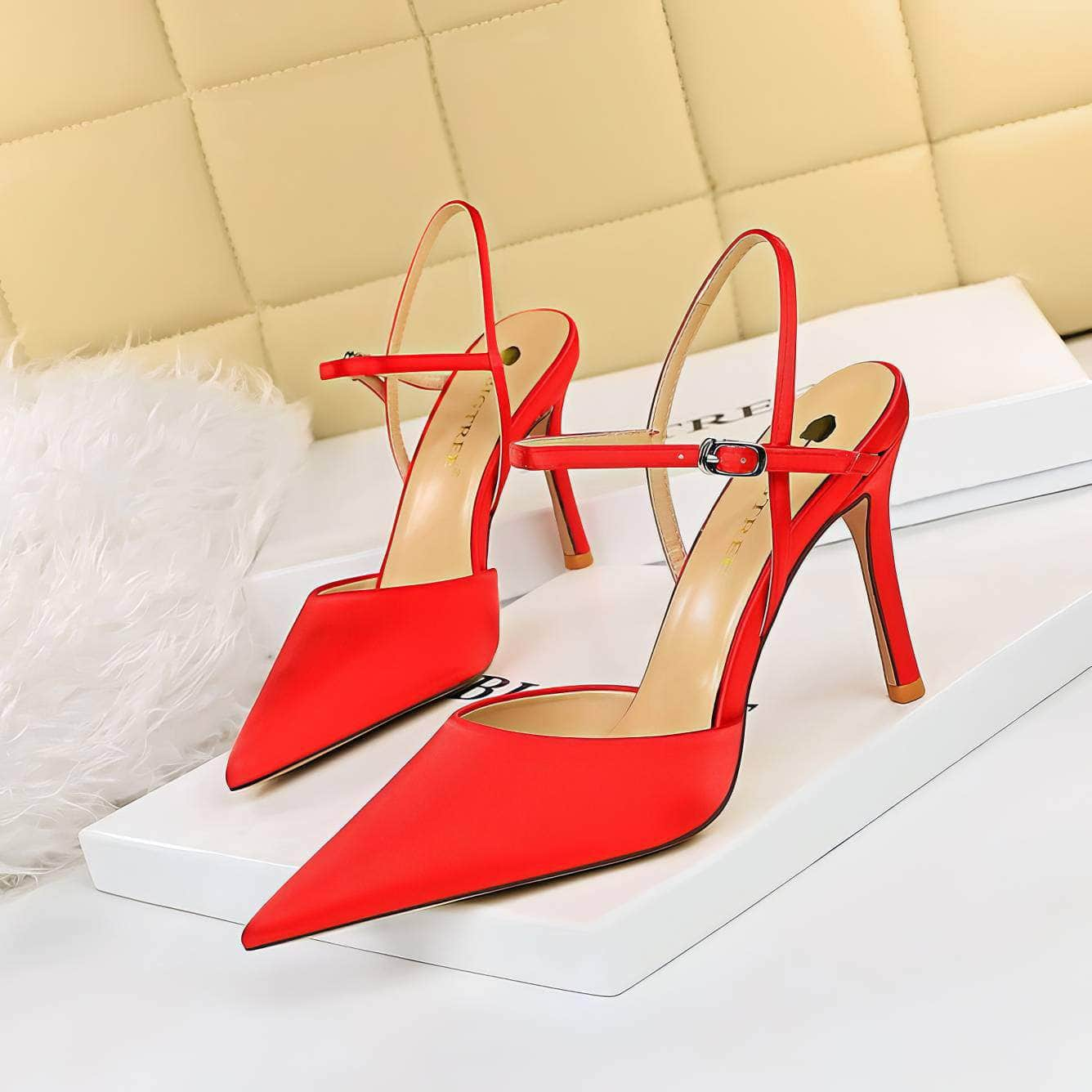 Silk Satin Pointy Toes Strappy Sandal Heels