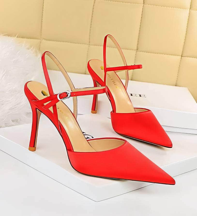 Silk Satin Pointy Toes Strappy Sandal Heels