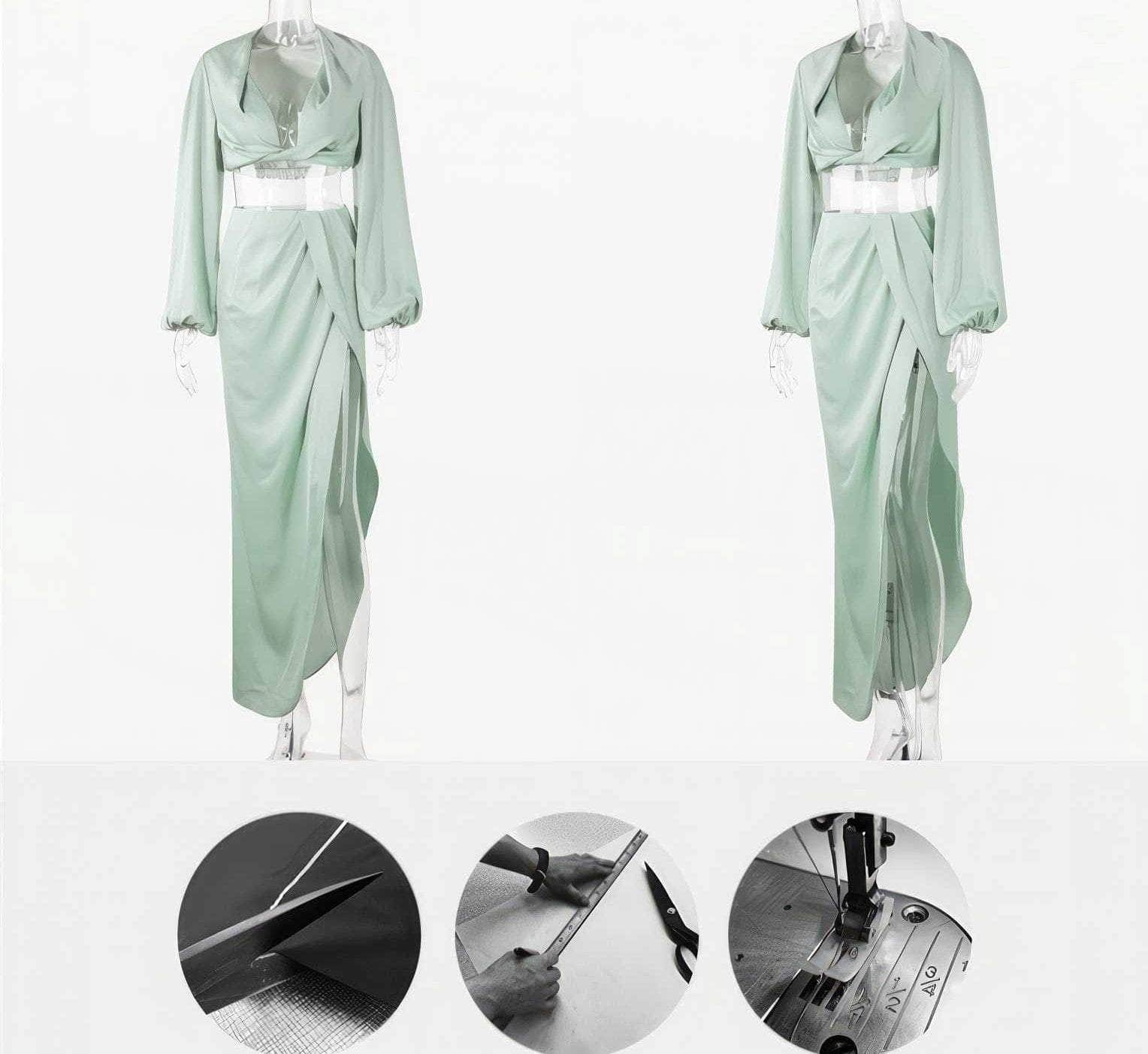 Silky Draped Long Sleeve Two Piece Set