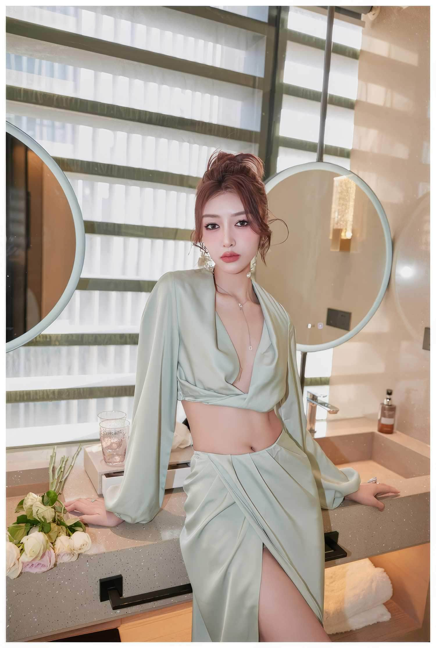 Silky Draped Long Sleeve Two Piece Set