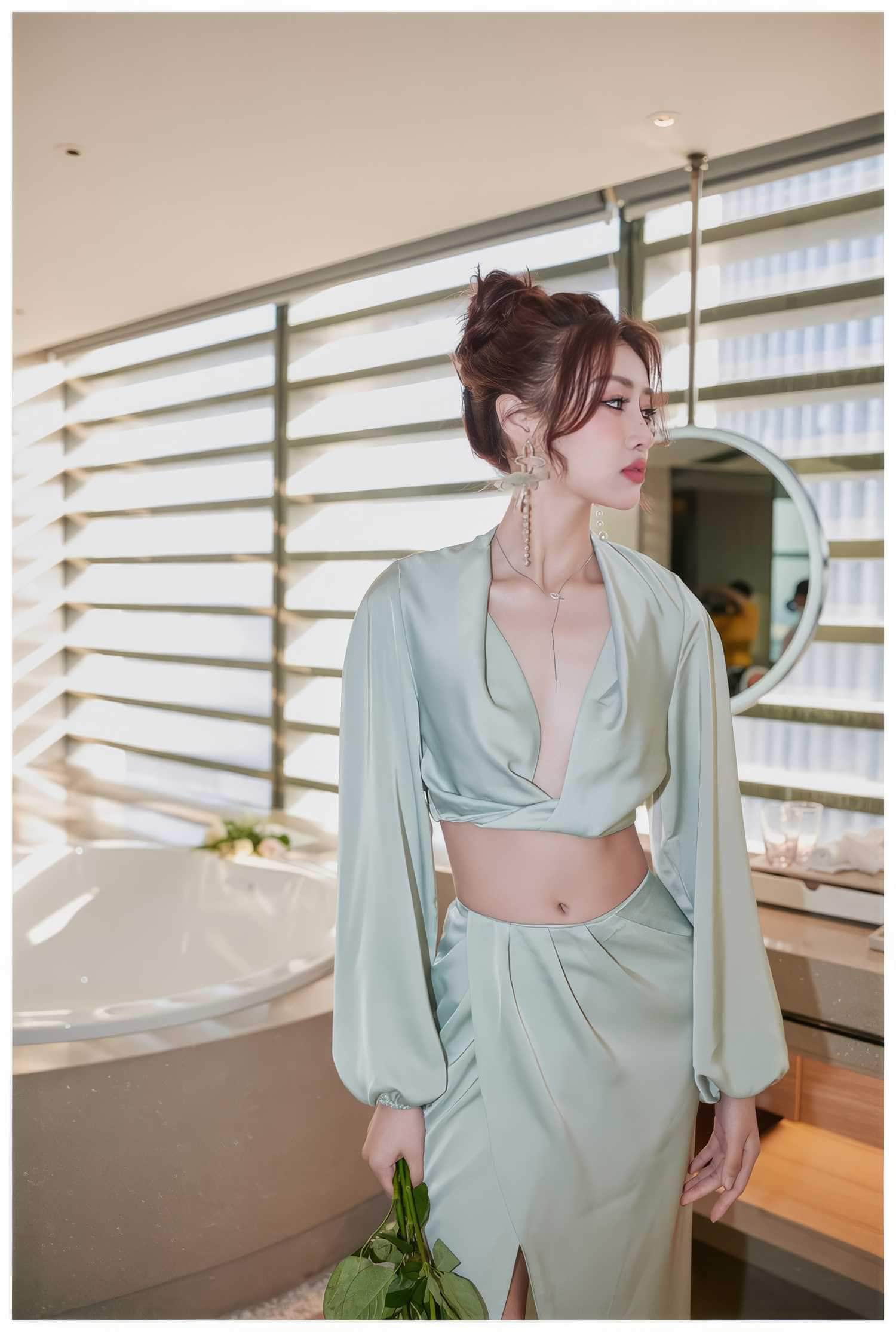 Silky Draped Long Sleeve Two Piece Set