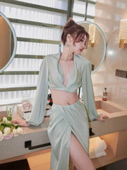 Silky Draped Long Sleeve Two Piece Set