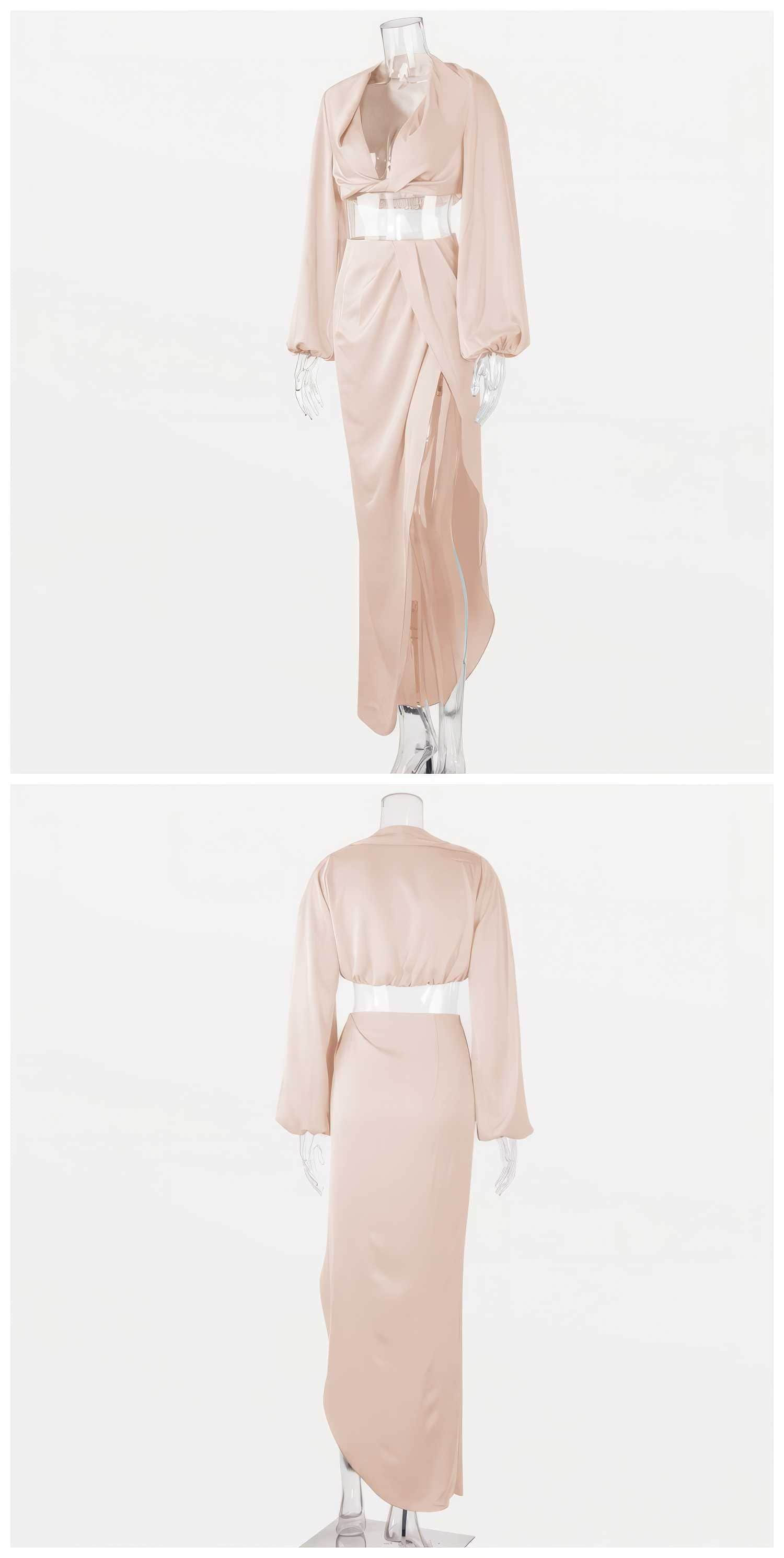 Silky Draped Long Sleeve Two Piece Set