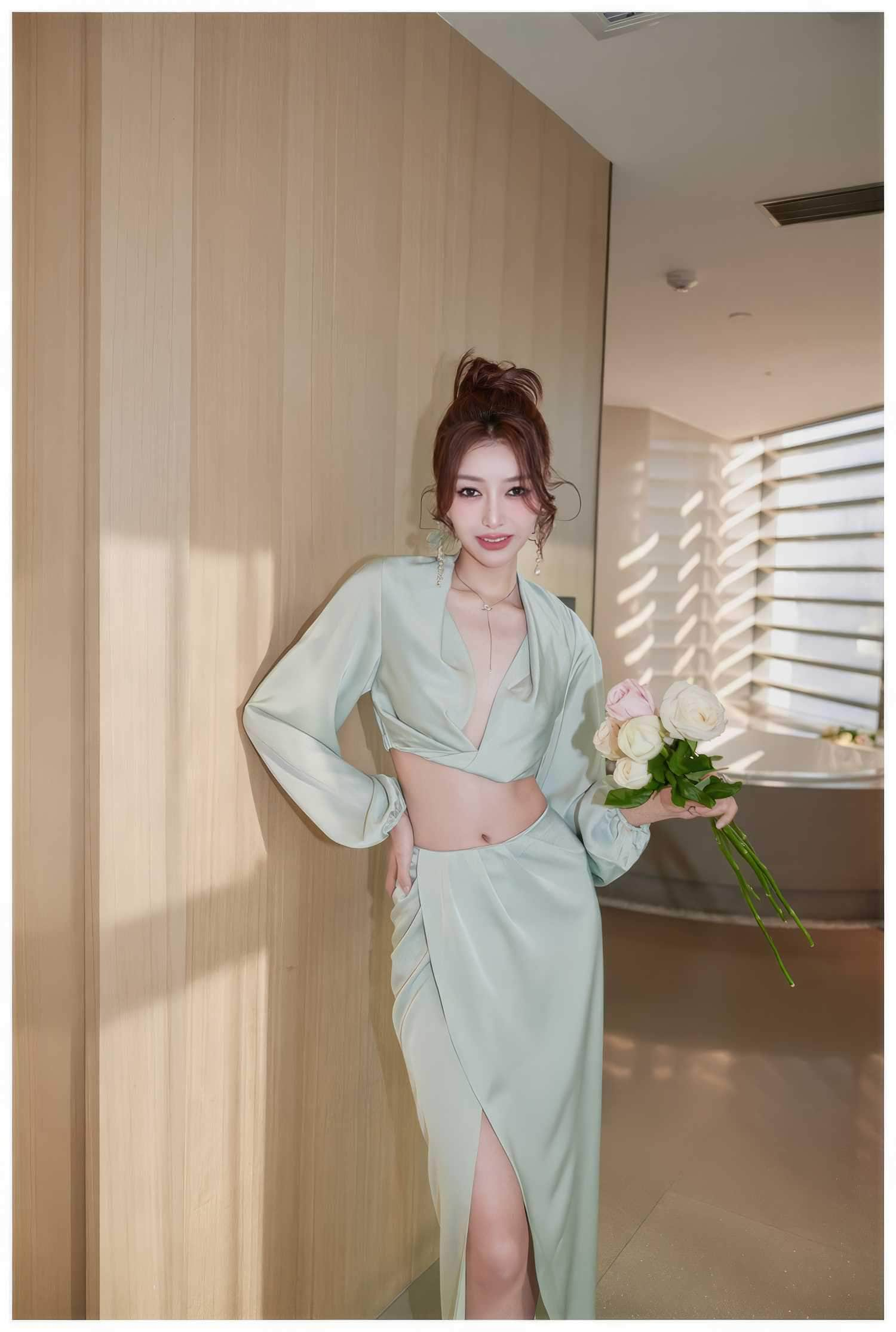 Silky Draped Long Sleeve Two Piece Set