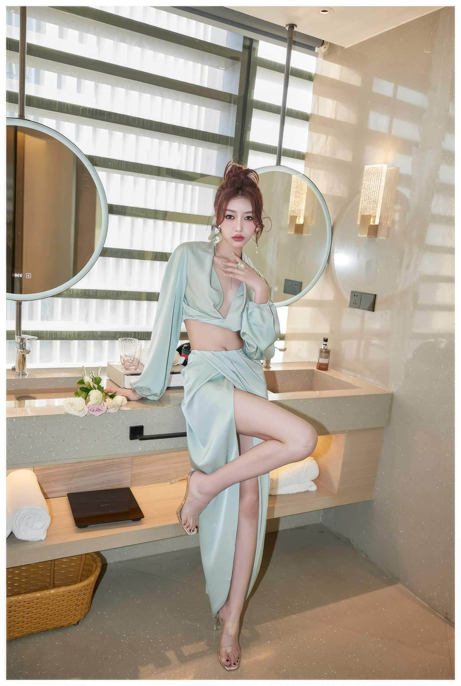 Silky Draped Long Sleeve Two Piece Set