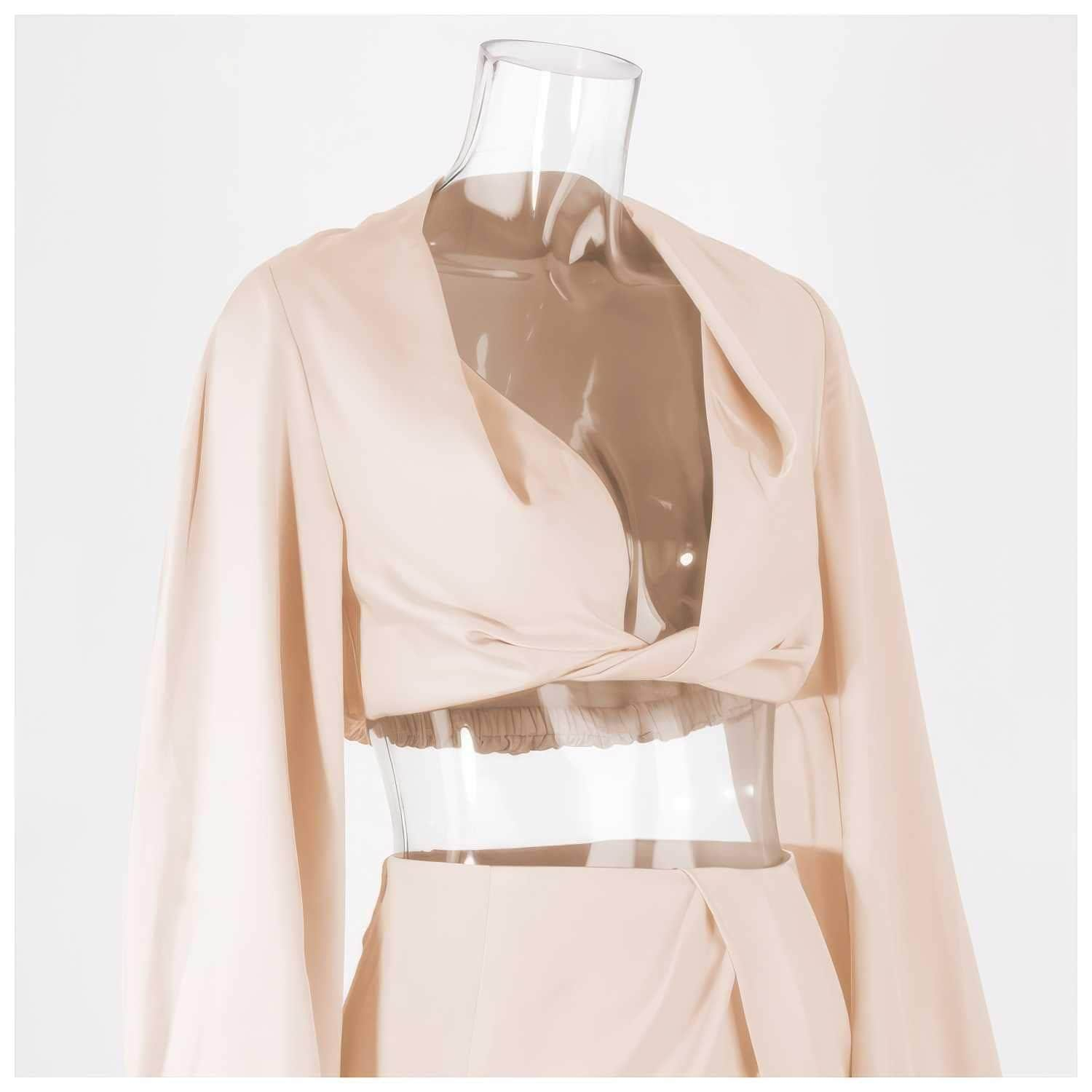 Silky Draped Long Sleeve Two Piece Set