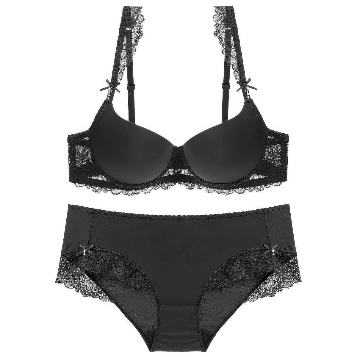 Silky Scalloped Lace Bra Panty Set 70A / Black