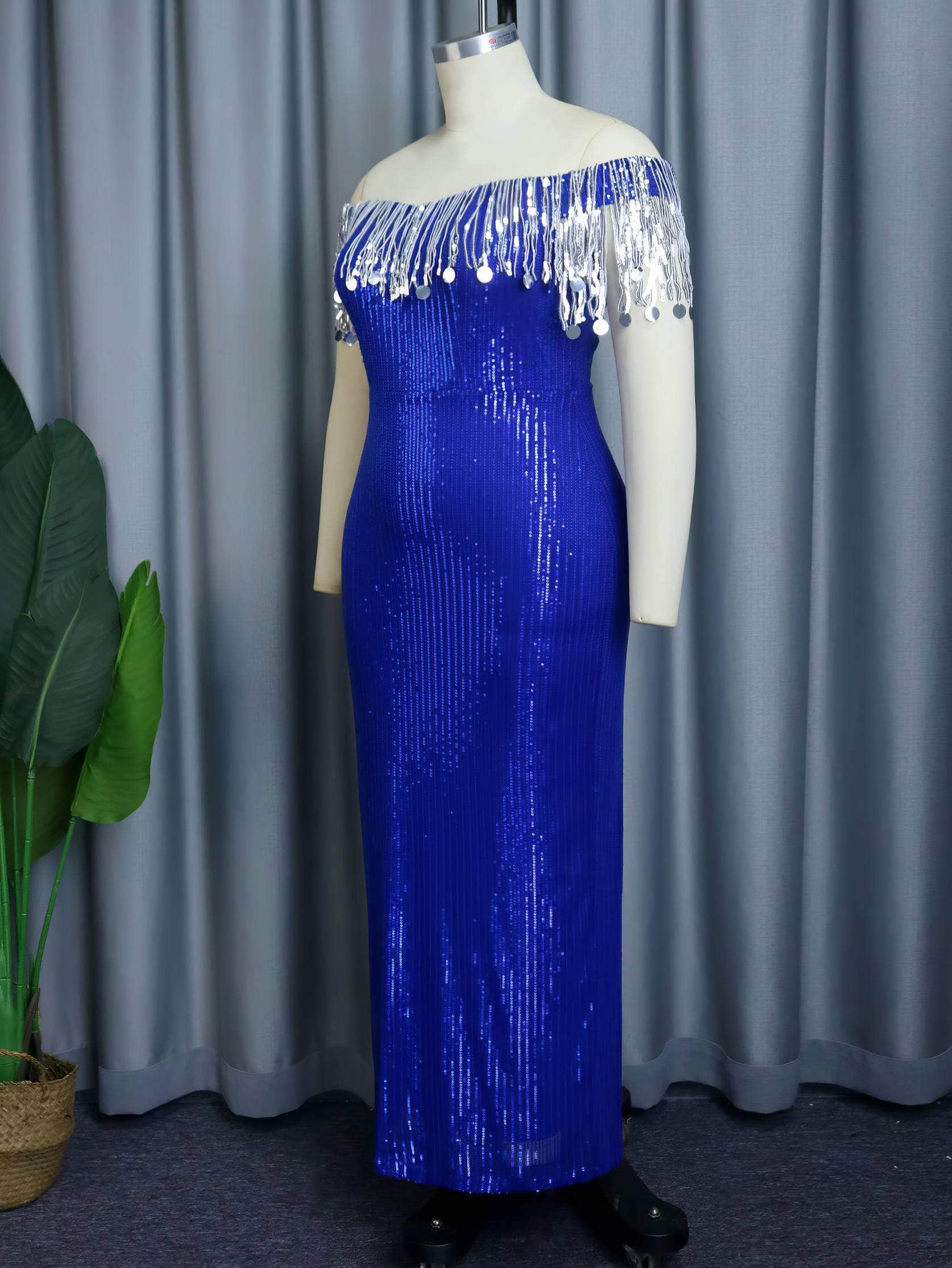 Silver Tassel Sequin Slim Fit Dress