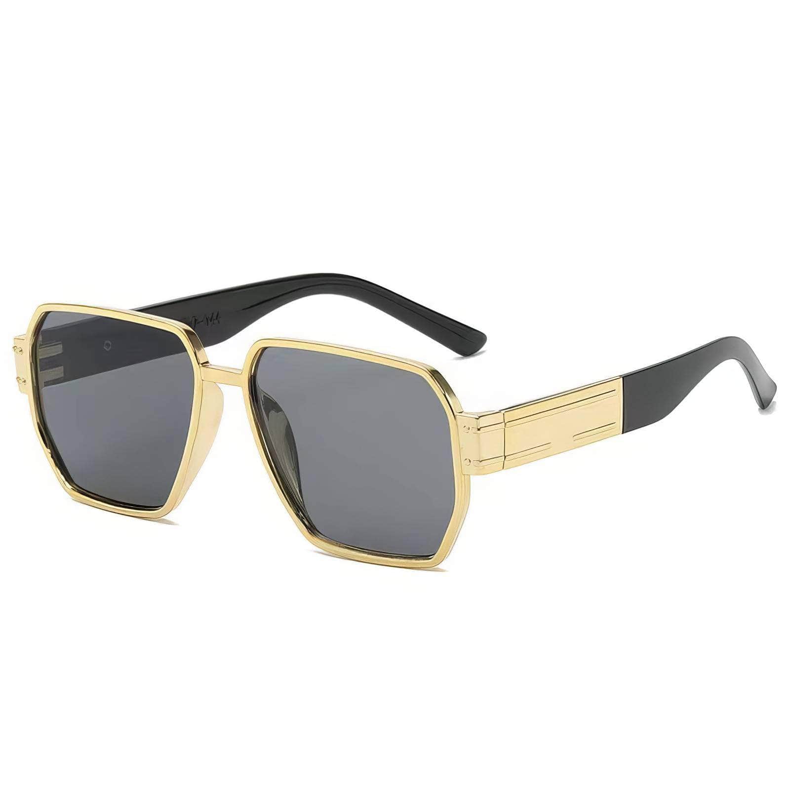 Simple Square Oversized Sunglasses Black/Gold / Resin