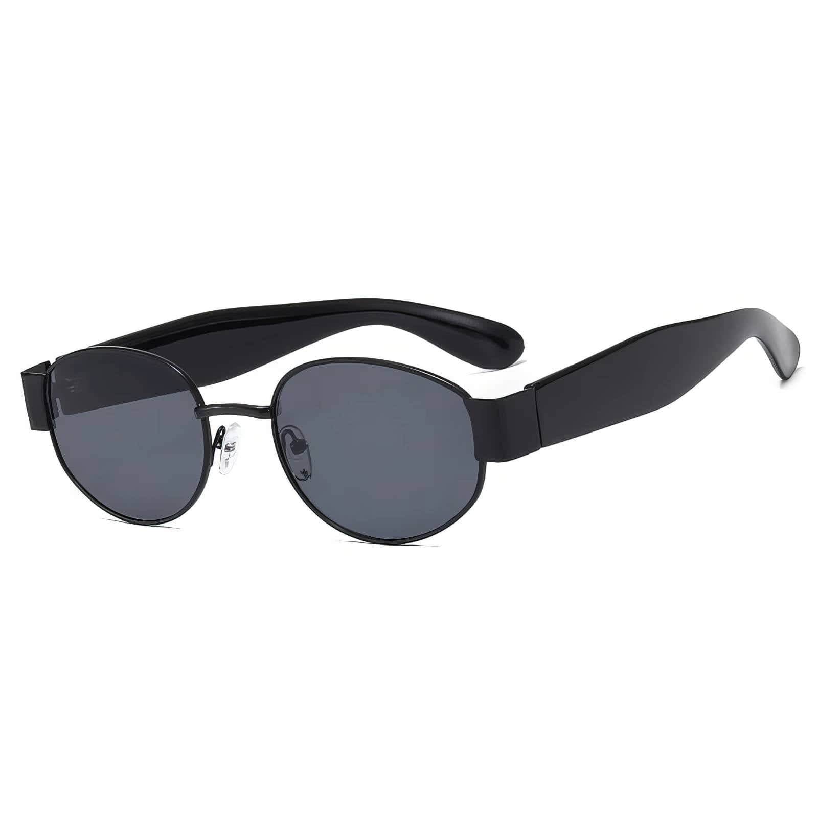 Sleek and Stylish Metal Oval Sunglasses Black/Gray / Resin