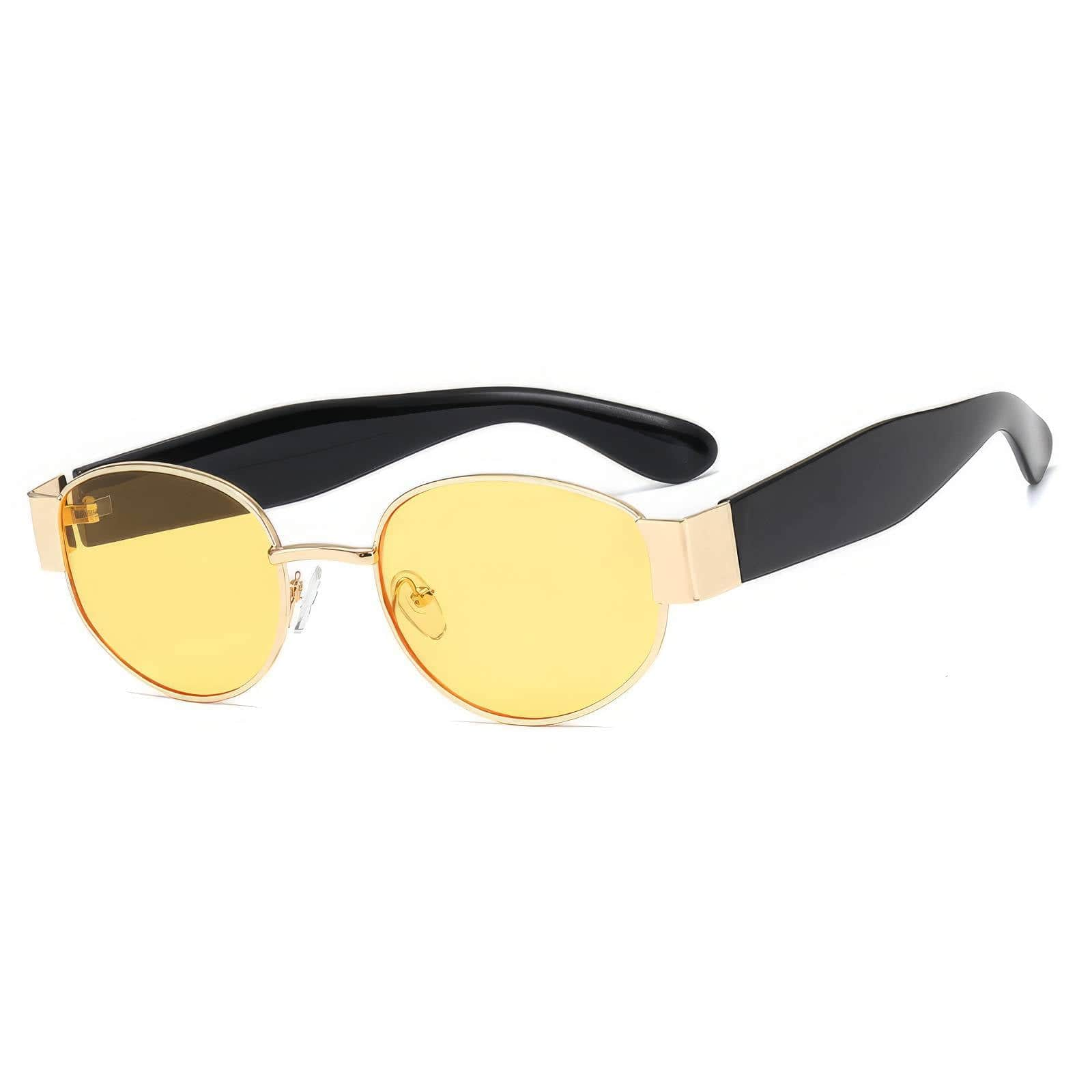 Sleek and Stylish Metal Oval Sunglasses Yellow/Gold / Resin