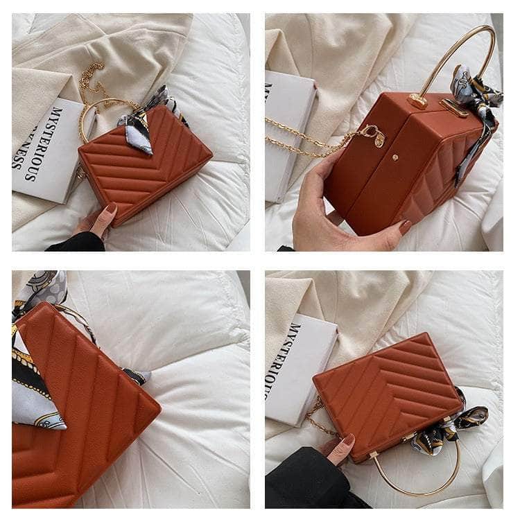 Sleek Box Crossbody Bag with Silk Ribbon Accent
