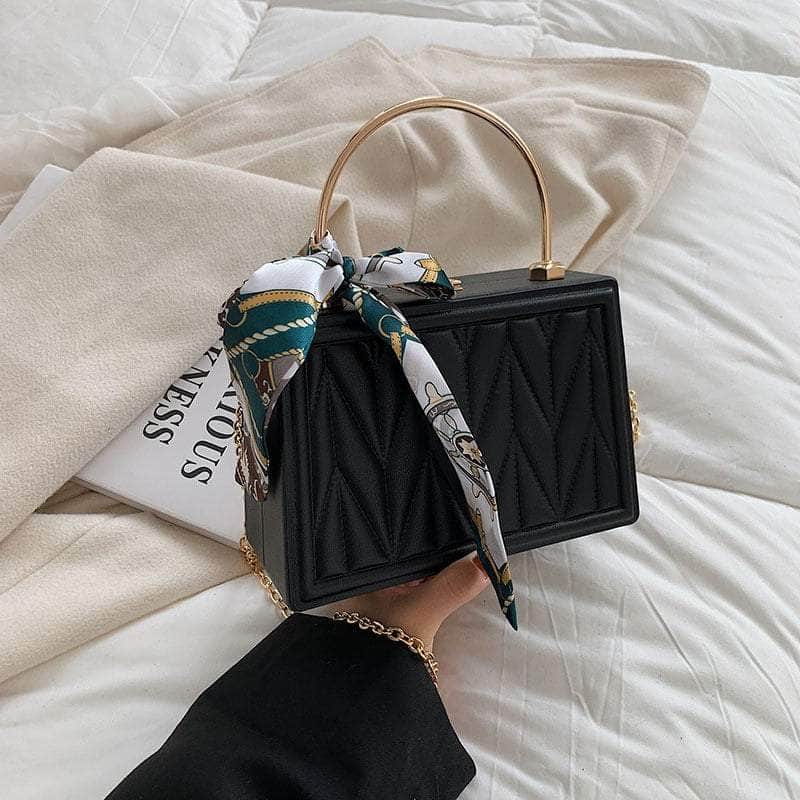 Sleek Box Crossbody Bag with Silk Ribbon Accent Black / Elysian