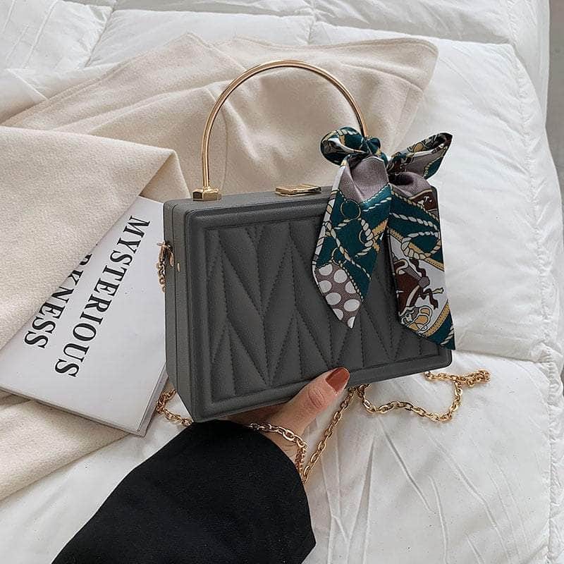 Sleek Box Crossbody Bag with Silk Ribbon Accent Gray / Elysian