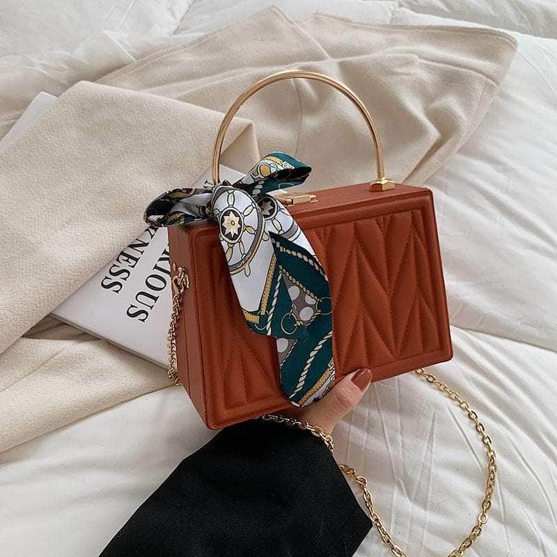 Sleek Box Crossbody Bag with Silk Ribbon Accent Mahogany / Elysian