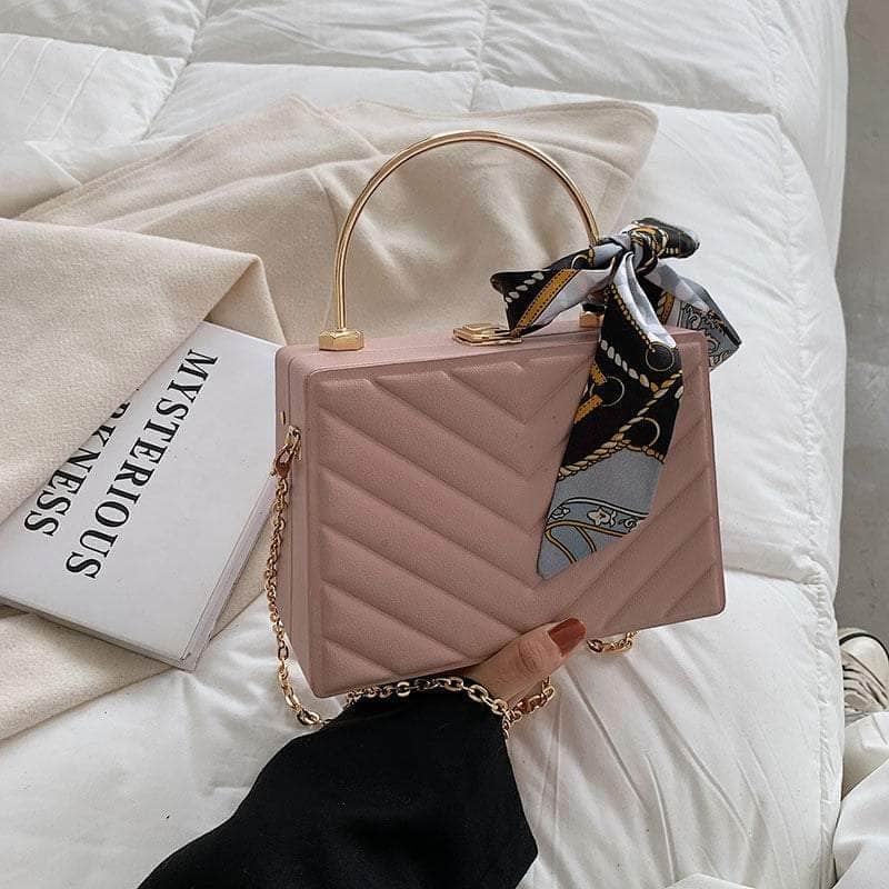 Sleek Box Crossbody Bag with Silk Ribbon Accent Pink / Celestial