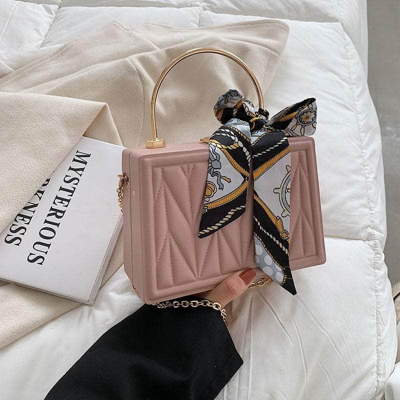 Sleek Box Crossbody Bag with Silk Ribbon Accent Pink / Elysian