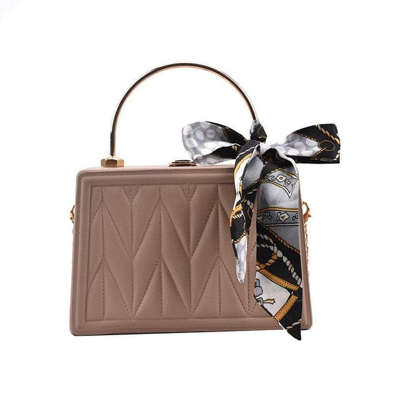 Sleek Box Crossbody Bag with Silk Ribbon Accent Tan / Elysian