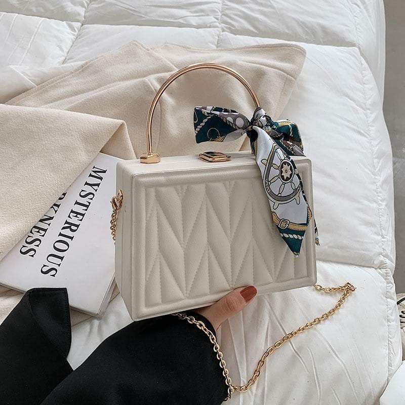 Sleek Box Crossbody Bag with Silk Ribbon Accent White / Elysian