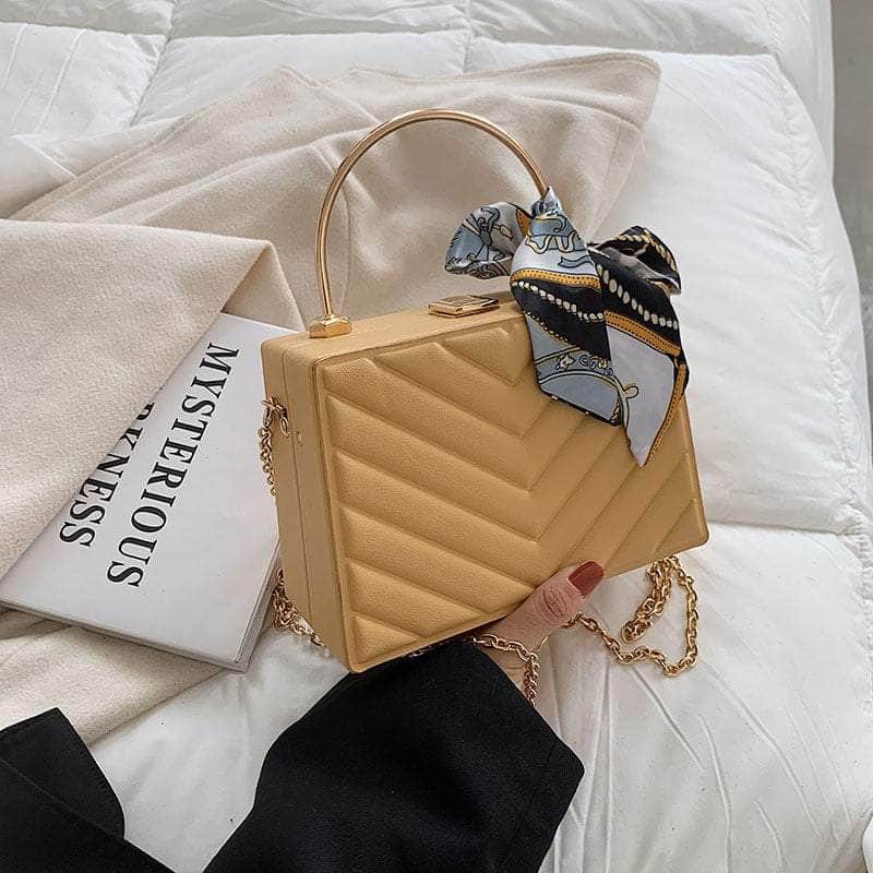 Sleek Box Crossbody Bag with Silk Ribbon Accent Yellow / Celestial