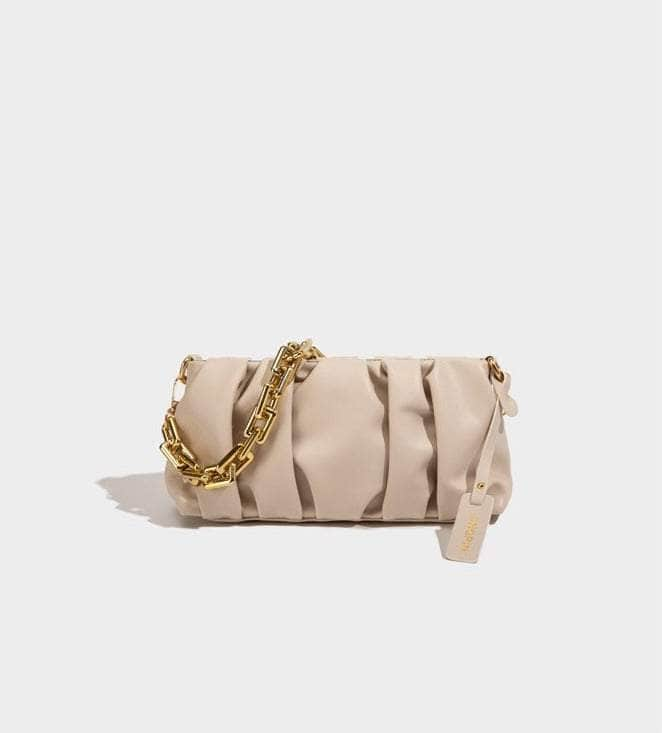 Sleek Chain-Embellished Shoulder Bag Ivory