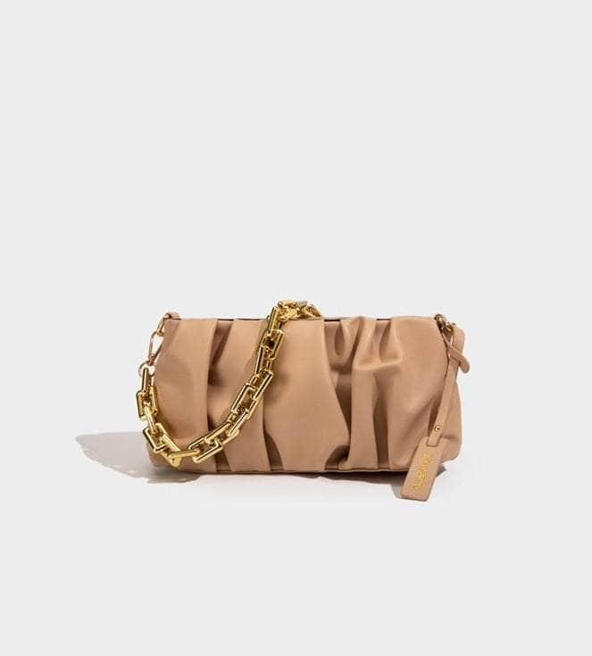 Sleek Chain-Embellished Shoulder Bag Tan