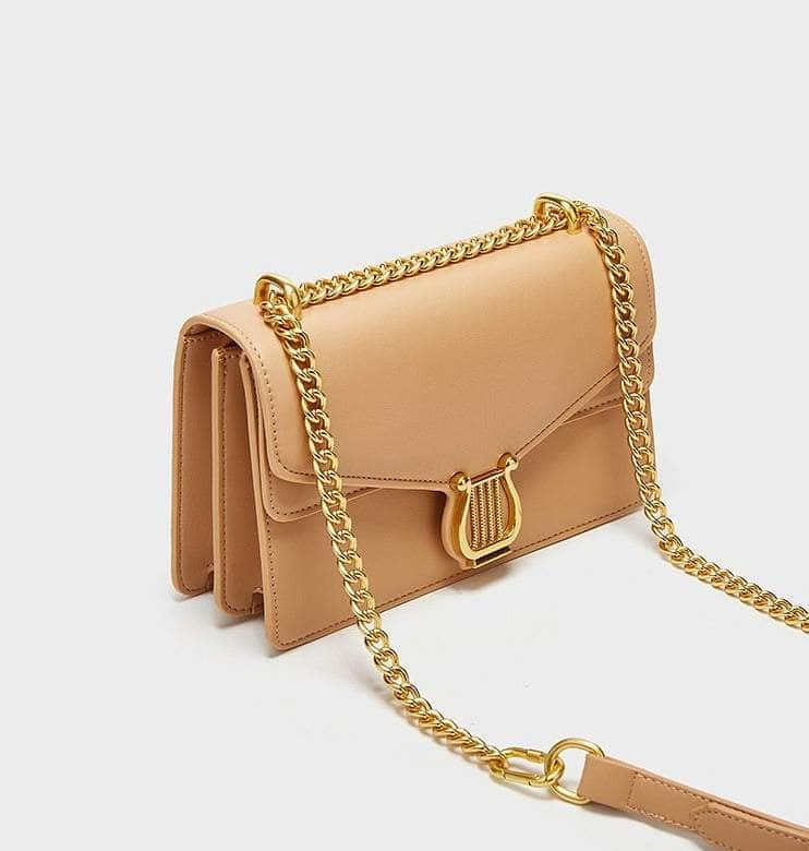 Sleek Chain Flap Square Bag with Gold Accent