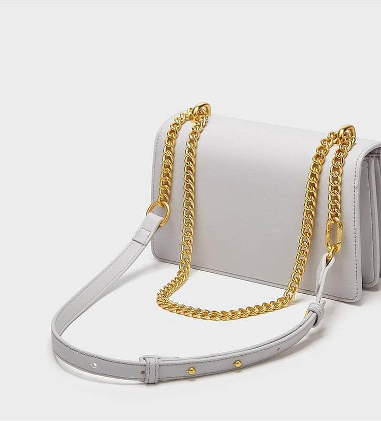 Sleek Chain Flap Square Bag with Gold Accent