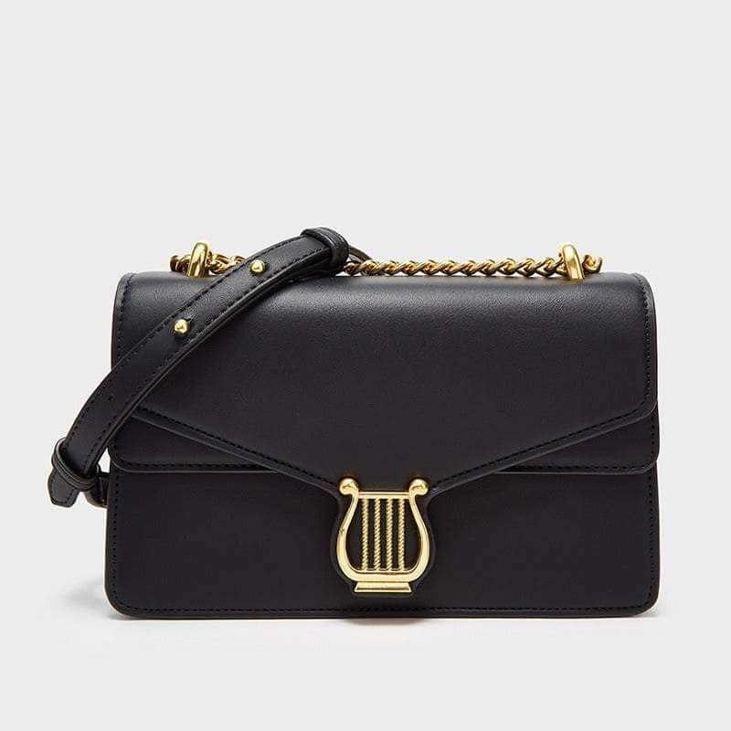 Sleek Chain Flap Square Bag with Gold Accent Black