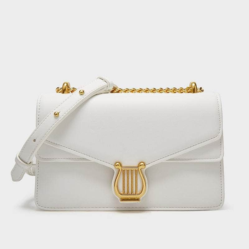 Sleek Chain Flap Square Bag with Gold Accent Ivory