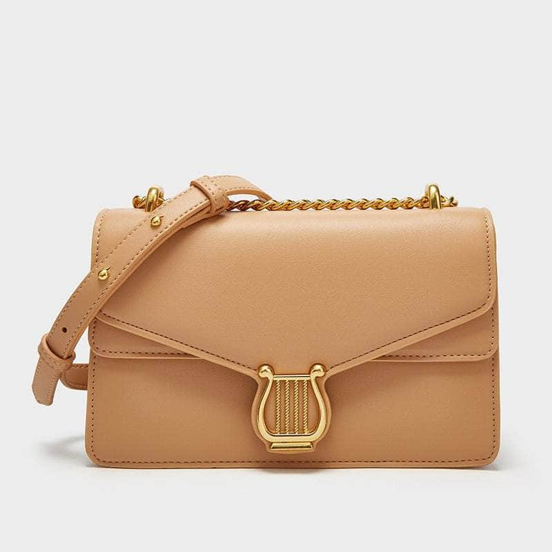 Sleek Chain Flap Square Bag with Gold Accent Peach