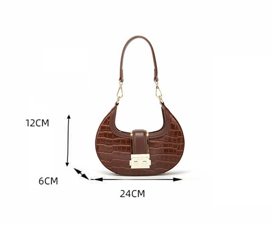 Sleek Crocodile Pattern Crossbody Crescent Bag