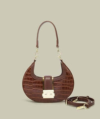 Sleek Crocodile Pattern Crossbody Crescent Bag