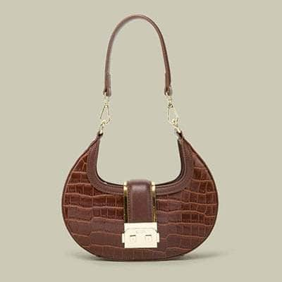 Sleek Crocodile Pattern Crossbody Crescent Bag Brown