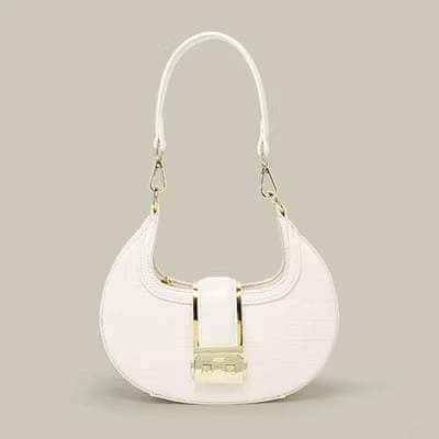 Sleek Crocodile Pattern Crossbody Crescent Bag White