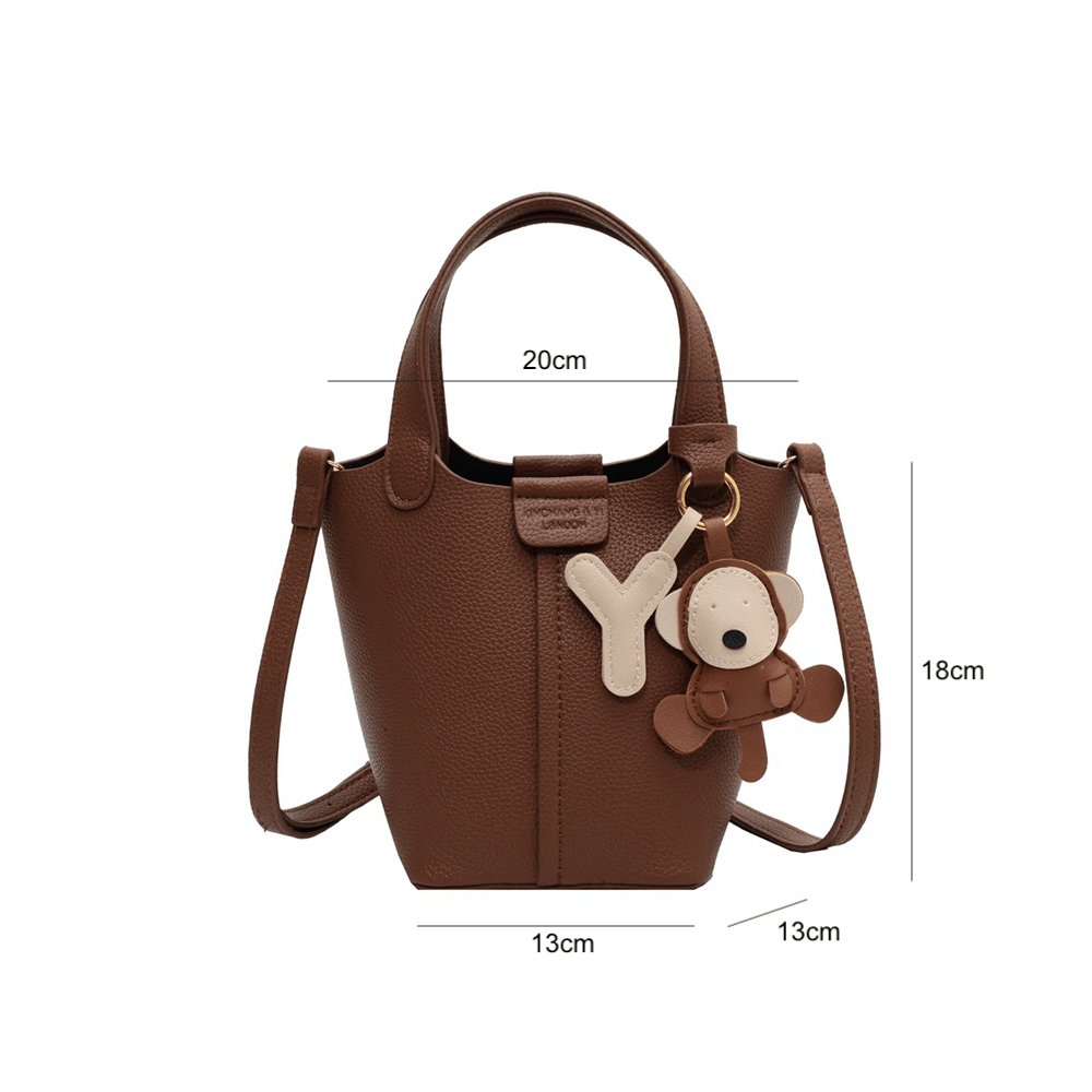 Sleek Crossbody Bucket Bag with Bear Charm