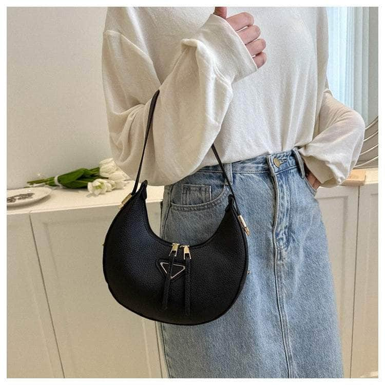 Sleek Leather Crescent Underarm Bag