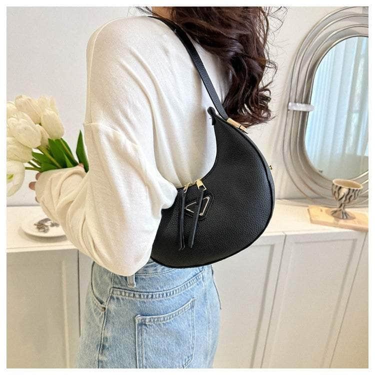 Sleek Leather Crescent Underarm Bag